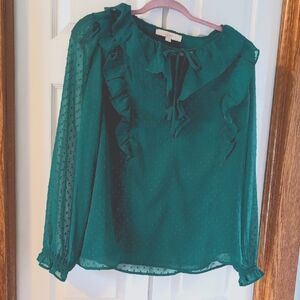 Loft Elegant Green Ruffled Blouse